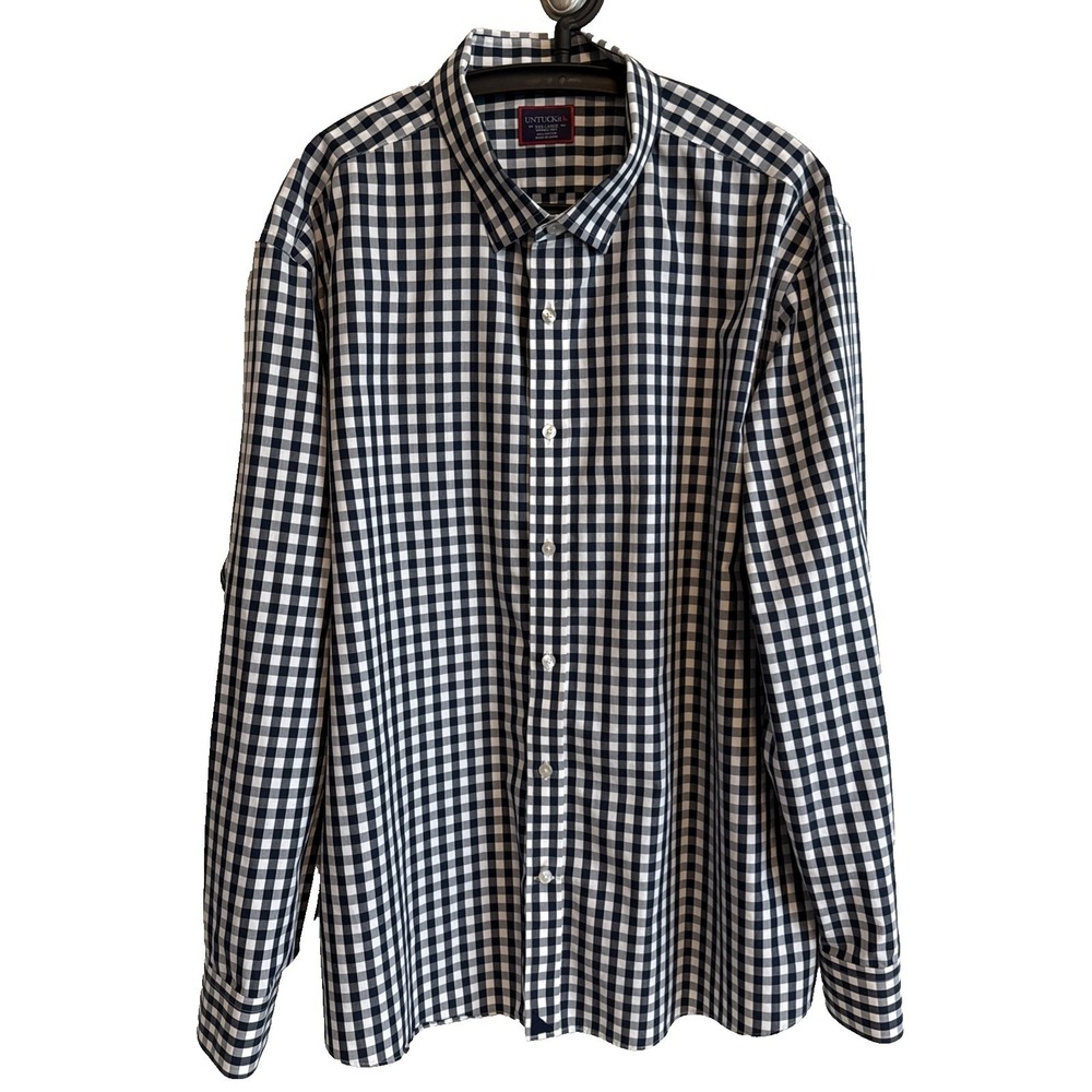 UNTUCKit Mens Gingham Print Wrinkle Free Shirt 3XL Long Sleeve Date Night Casual